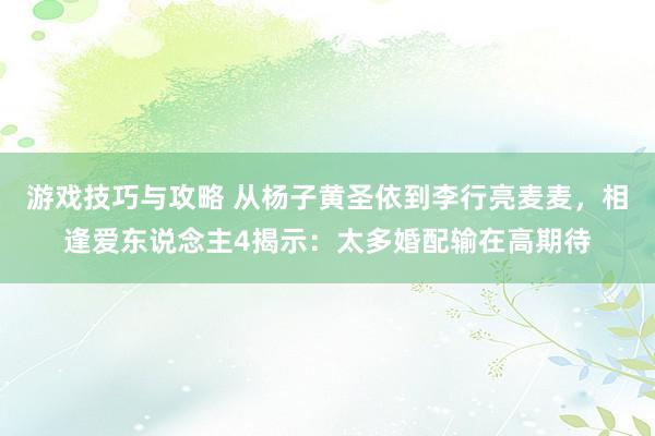 游戏技巧与攻略 从杨子黄圣依到李行亮麦麦，相逢爱东说念主4揭示：太多婚配输在高期待