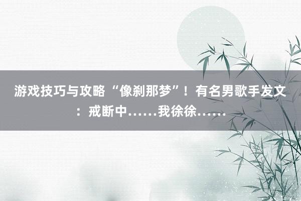 游戏技巧与攻略 “像刹那梦”！有名男歌手发文：戒断中……我徐徐……