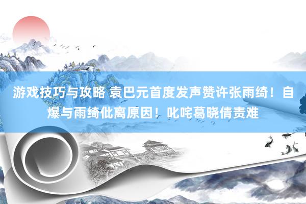 游戏技巧与攻略 袁巴元首度发声赞许张雨绮！自爆与雨绮仳离原因！叱咤葛晓倩责难