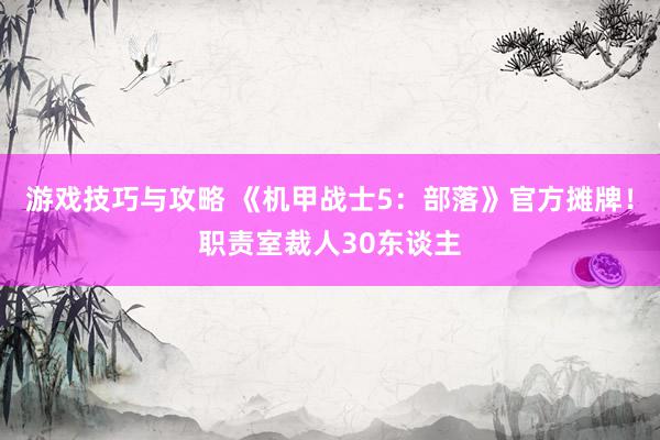 游戏技巧与攻略 《机甲战士5：部落》官方摊牌！职责室裁人30东谈主