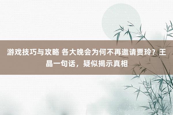 游戏技巧与攻略 各大晚会为何不再邀请贾玲？王晶一句话，疑似揭示真相