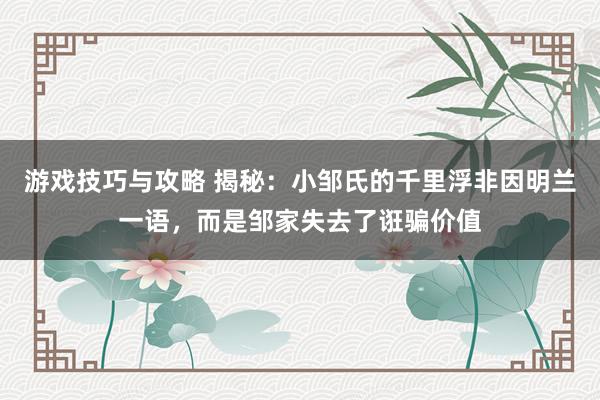 游戏技巧与攻略 揭秘：小邹氏的千里浮非因明兰一语，而是邹家失去了诳骗价值